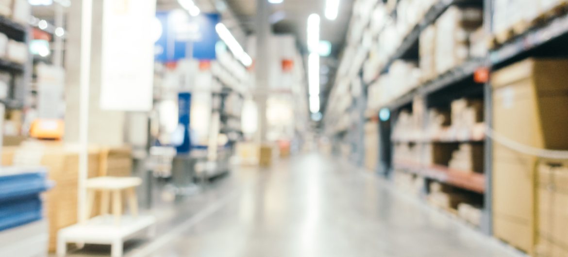 Abstract blur furniture decoration and warehouse store interior for background